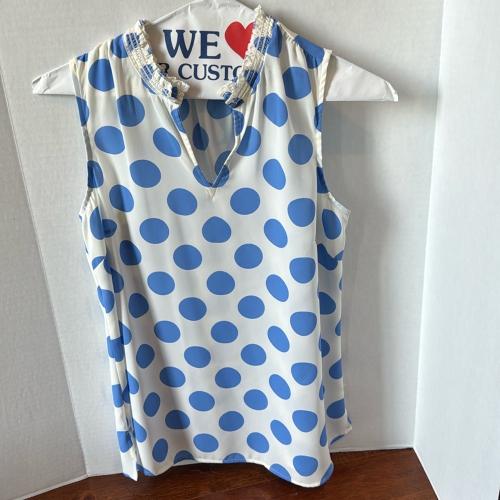 Blue white polka dot sheer blouse Talbot’s small